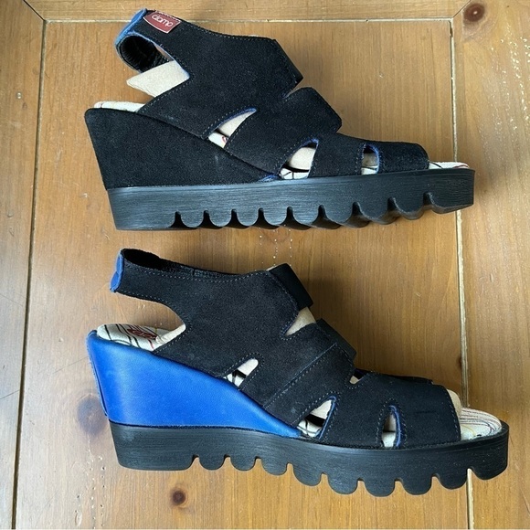 EUROPEAN Clamp Shoes Women’s Wedge Platform Sandals Colorblock Black Blue 39 8 - Picture 1 of 16